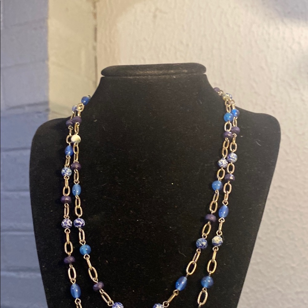 liz & co. Blue and Gold Double Strand Necklace